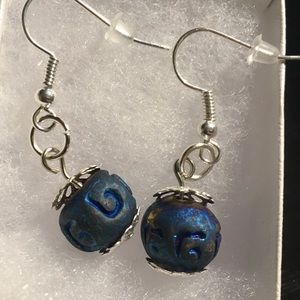 ♥️blue painted wood earrings ♥️
